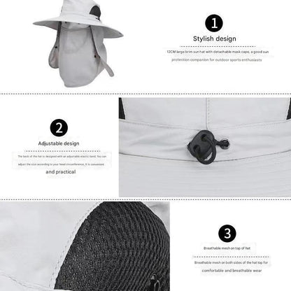 Dark Green Camouflage Outdoor Sun Protection Hat with Detachable Face and Neck Flap - UPF 50+ - Image 3