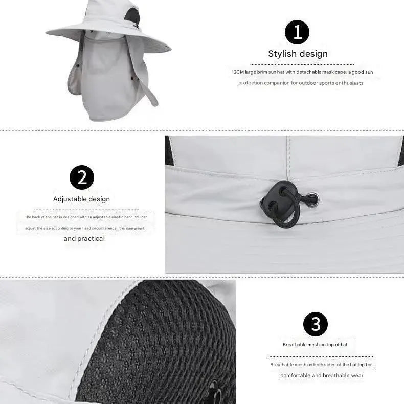Black Outdoor Sun Protection Hat with Detachable Face and Neck Flap - UPF 50+ - Image 3