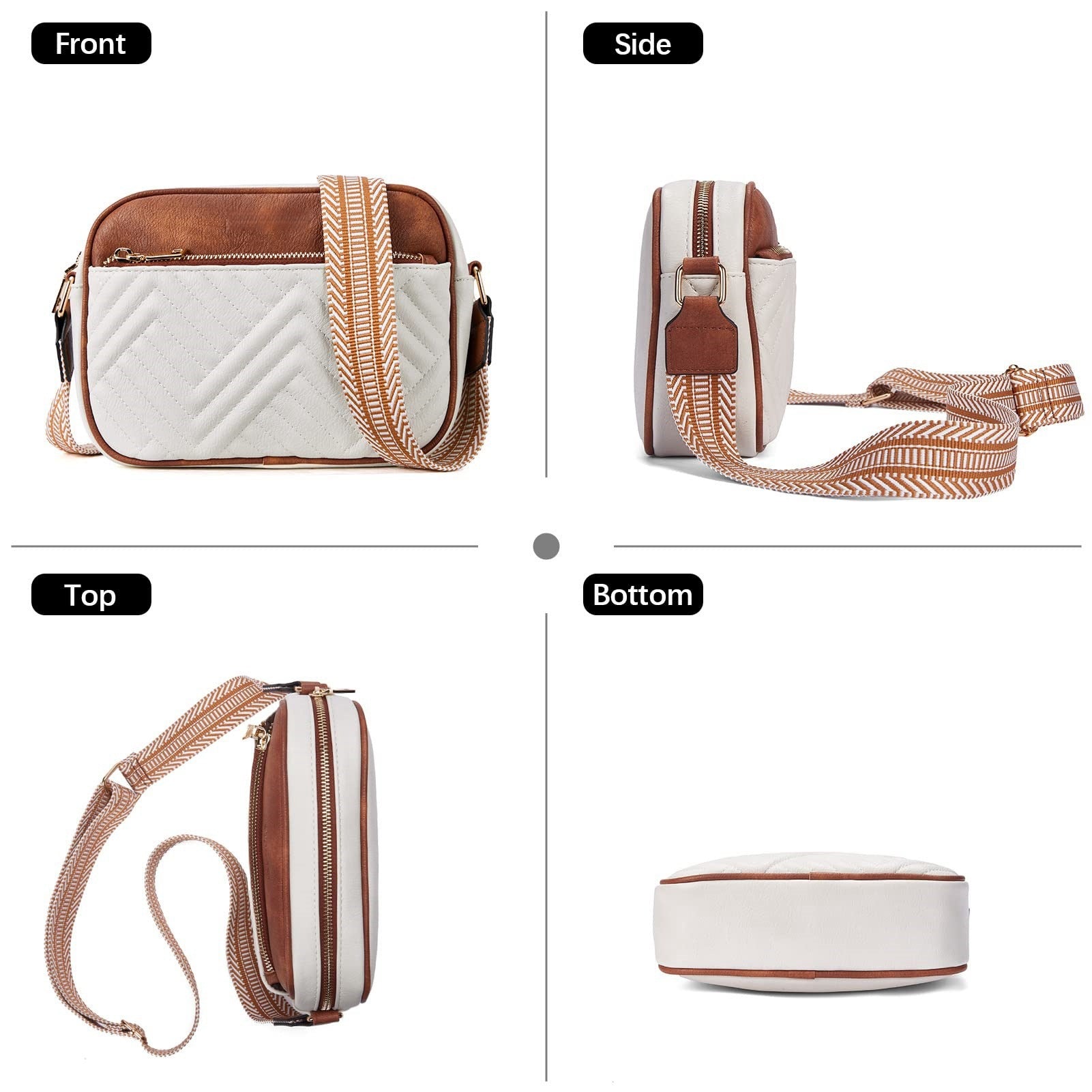 Double Zipper Blue Chic Quilted Crossbody Bag - Vintage PU Leather Shoulder Purse with Adjustable Strap - Image 4