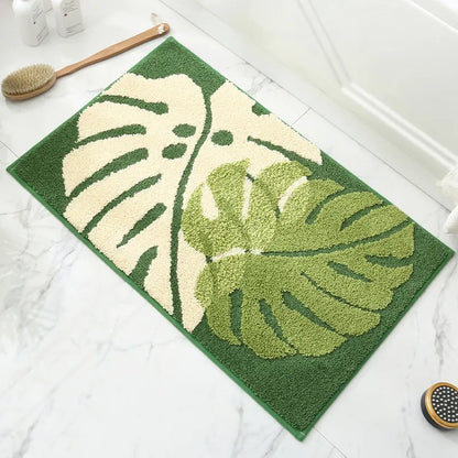 Leaves Fall in Autumn - Green Jacquard Bathroom Mat - Super Absorbent Non-Slip Rug (40x60cm), Toilet Floor Mat for Bathroom/Bedroom/Entryway
