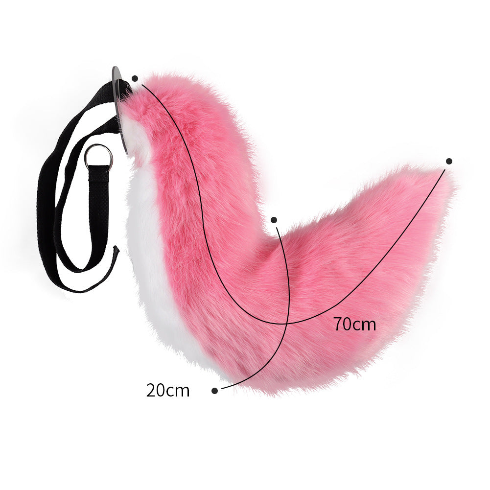 Pink Plush Faux Fur Fox Ears Headband and Tail Set - Realistic Animal Costume for Cosplay & Parties - Image 2