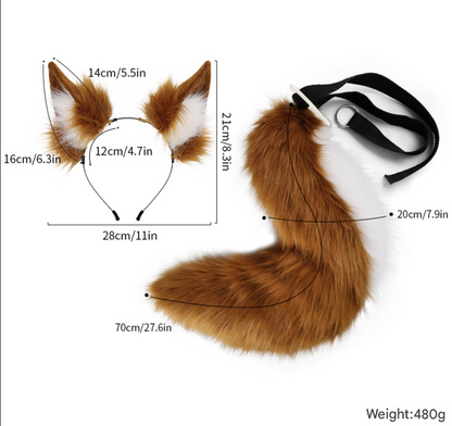 Grey Plush Faux Fur Fox Ears Headband and Tail Set - Realistic Animal Costume for Cosplay & Parties - Image 3