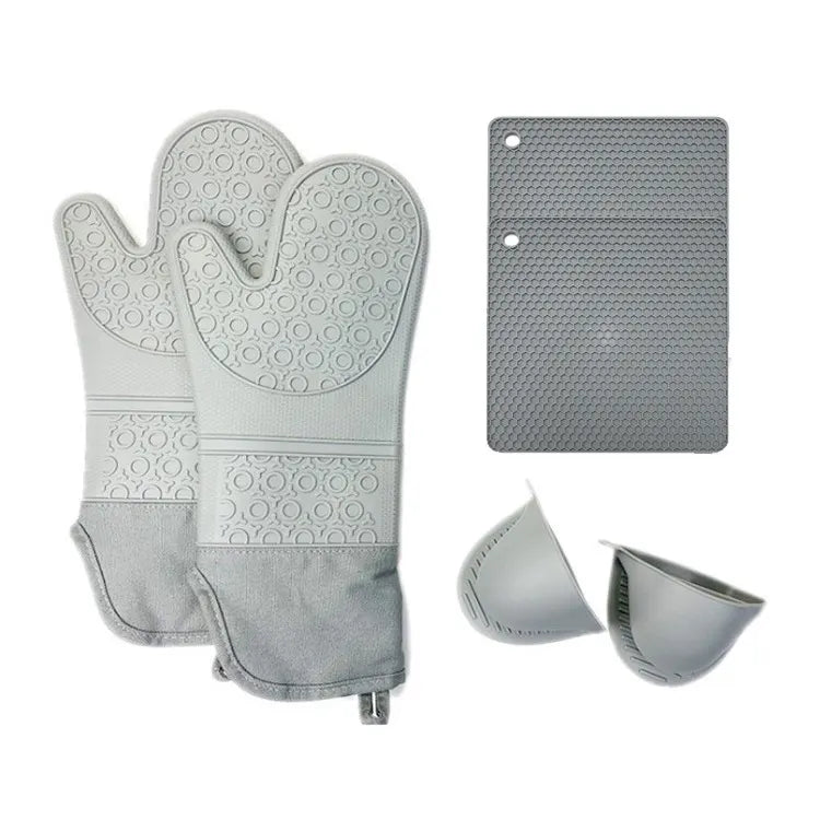 Grayish Set BPA-Free Non-Slip Silicone Oven Mitts - Heat Resistant Gloves with Honeycomb Pattern for Kitchen Safety