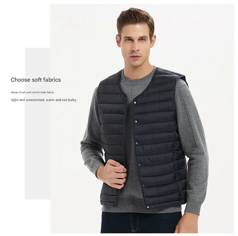 XXXL Navy Blue Men's Lightweight Quilted Puffer Vest - Ideal Sleeveless Jacket for Winter Layering - Image 4