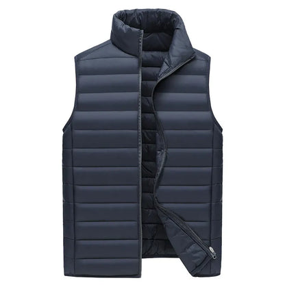XXXL Navy Blue Men's Lightweight Puffer Vest - Stand Collar Quilted Sleeveless Jacket for Winter