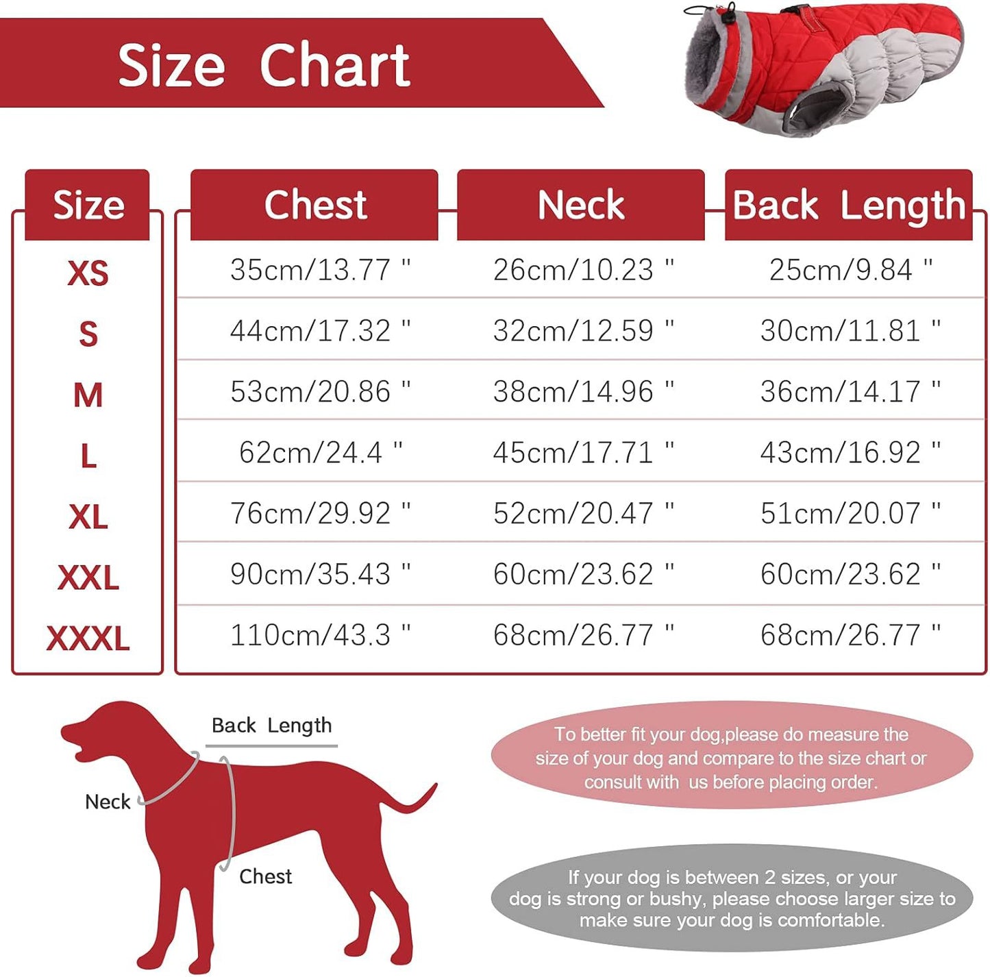 M Red Grey Premium Winter Puffer Dog Coat - Windproof & Fleece-Lined Jacket for Cold Weather - Image 4