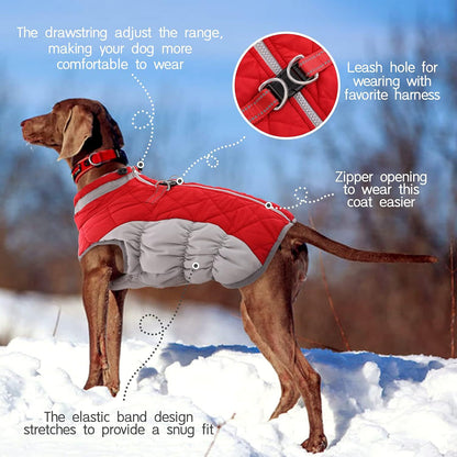 XL Red Grey Premium Winter Puffer Dog Coat - Windproof & Fleece-Lined Jacket for Cold Weather - Image 3
