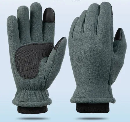 L Grey Winter Fleece Touchscreen Gloves - Warm & Water-Repellent for Cycling & Outdoor Sports