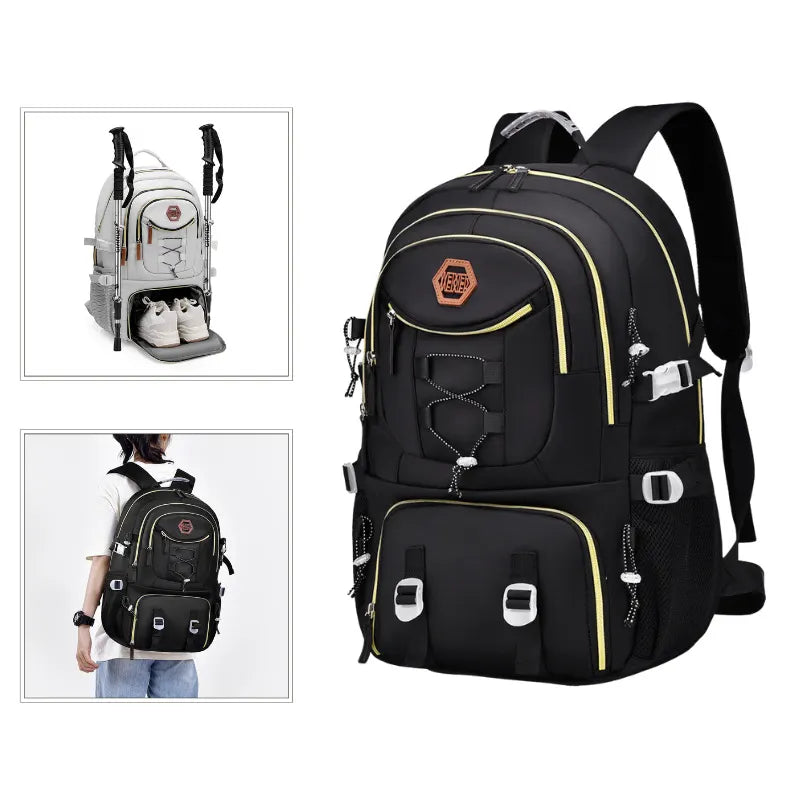 Black Stylish Large Capacity Backpack - Water-Resistant Oxford Rucksack for Travel, School & Daily Use - Image 2