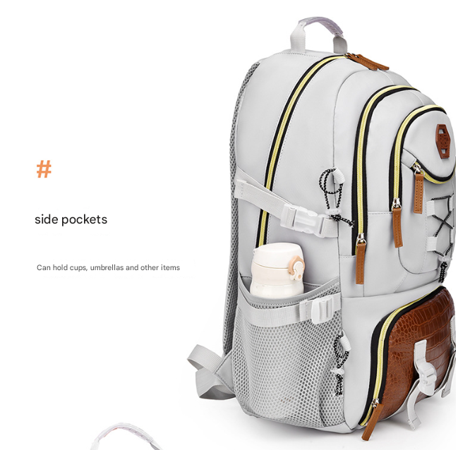 White Stylish Large Capacity Backpack - Water-Resistant Oxford Rucksack for Travel, School & Daily Use - Image 5