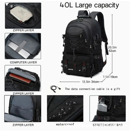Orange 40L Large Capacity Travel Backpack - Water-Resistant Hiking Rucksack with USB Charging Port - Image 2