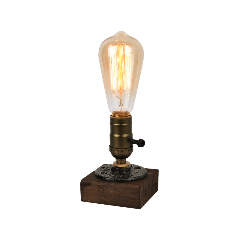 Rustic Industrial Table Lamp Vintage Wooden Base Accent Light - Image 2