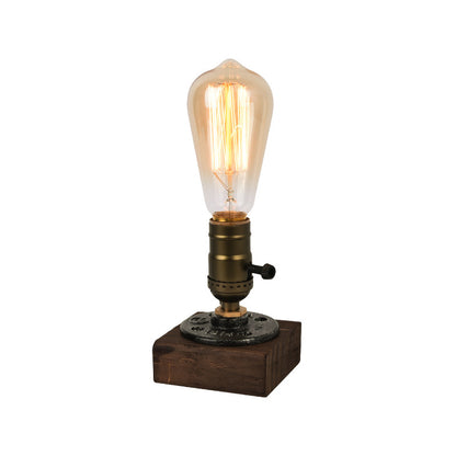 Rustic Industrial Table Lamp Vintage Wooden Base Accent Light - Image 2
