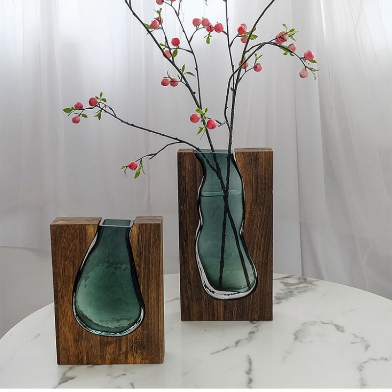 Modern Sculptural Wood and Glass Vase for Home Decor - Image 2