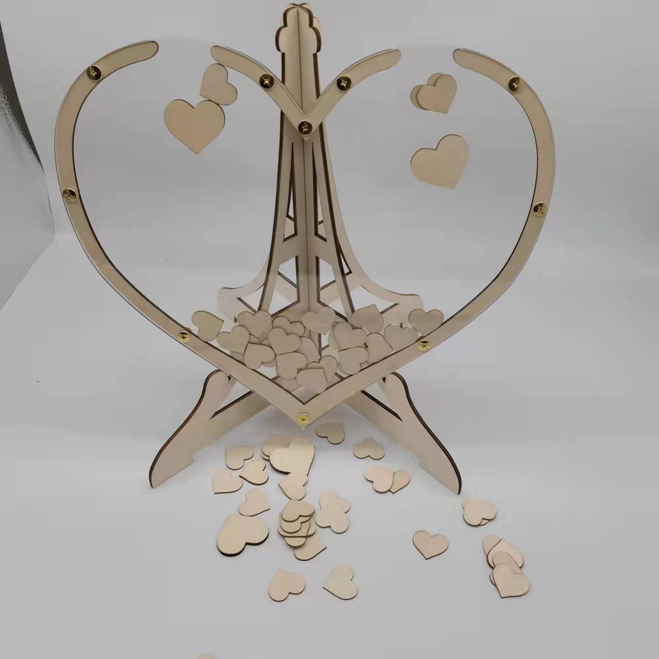 Rustic Wooden Heart Drop Box Guest Book - Eiffel Tower Frame for Wedding Signatures - Image 2