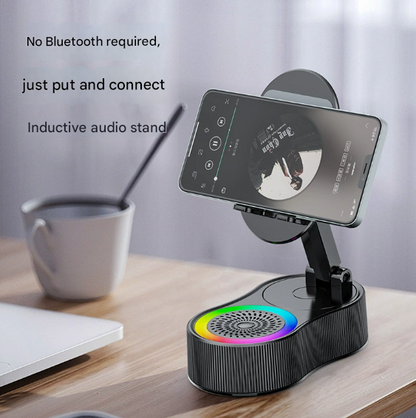 Black Magic Induction Speaker & Adjustable Phone Stand with RGB Lights - Image 2
