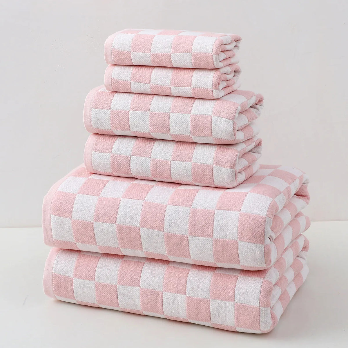 Pink Ultra-Soft 100% Cotton Gauze 6-Piece Towel Set | Absorbent & Quick-Dry Bath Towel