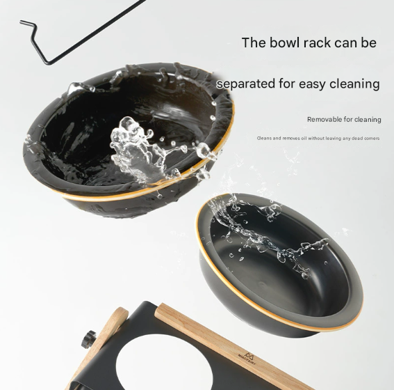 Adjustable Raised Pet Feeder - Modern Wood & Metal Stand with Dual Bowls for Cats & Dogs - Image 2