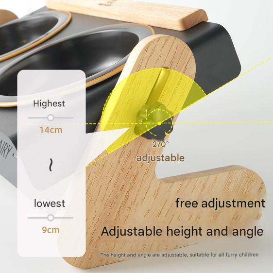 Adjustable Raised Pet Feeder - Modern Wood & Metal Stand with Dual Bowls for Cats & Dogs - Image 3