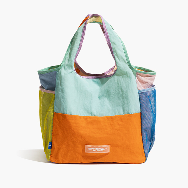 Orange Vibrant Colorblock Foldable Tote Bag Lightweight Reusable Shopping Shoulder Bag