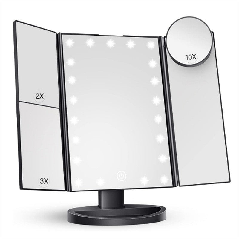 White LED Lighted Tri-Fold Vanity Mirror with 2X/3X/10X Magnification - Image 2