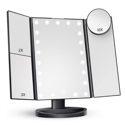 White LED Lighted Tri-Fold Vanity Mirror with 2X/3X/10X Magnification - Image 2