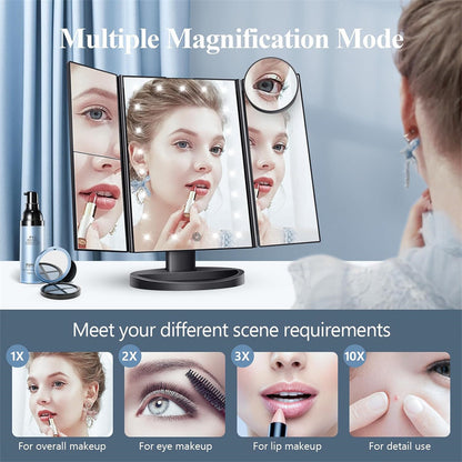 White LED Lighted Tri-Fold Vanity Mirror with 2X/3X/10X Magnification - Image 3