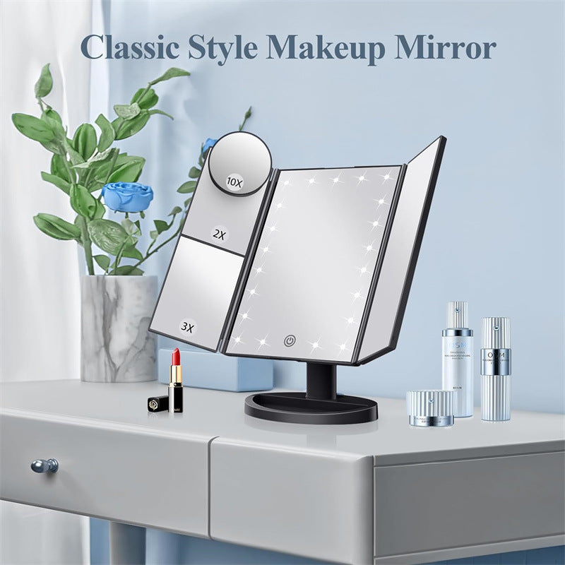 White LED Lighted Tri-Fold Vanity Mirror with 2X/3X/10X Magnification - Image 4