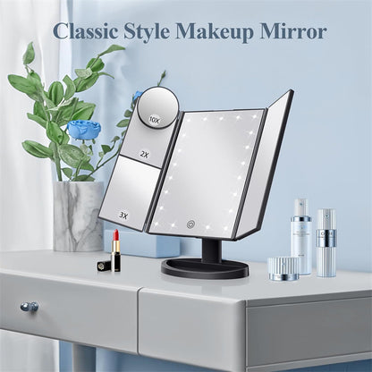 White LED Lighted Tri-Fold Vanity Mirror with 2X/3X/10X Magnification - Image 4