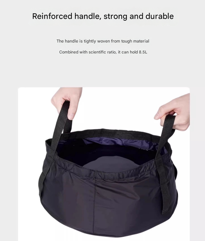 2PCS Black 8.5L Portable Folding Water Basin - Collapsible Bucket with Carry Bag for Camping & Travel - Image 3
