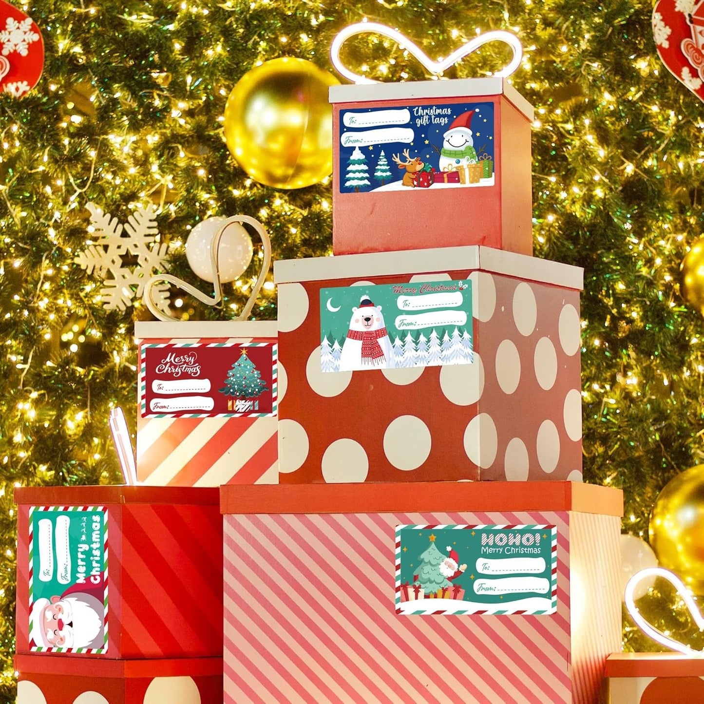 Set of 4 Christmas Gift Tag Sticker Rolls - 2000 Self-Adhesive Labels for Presents - Image 4
