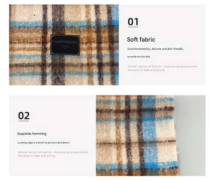 Red-yellow Plaid Color-Block Women's Scarf - Autumn/Winter Thick Warm Neck Wrap with Tassels - Image 3