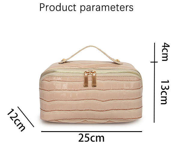Black Chic Croc-Embossed Travel Makeup Case Large Capacity Cosmetic Organizer Bag - Image 2
