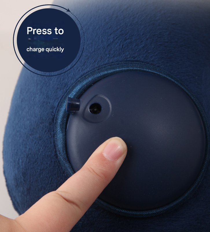Grey Press-to-Inflate Travel Neck Pillow - Ergonomic U-Shaped Cushion for Airplane and Car - Image 3