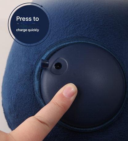 Black Press-to-Inflate Travel Neck Pillow - Ergonomic U-Shaped Cushion for Airplane and Car - Image 3