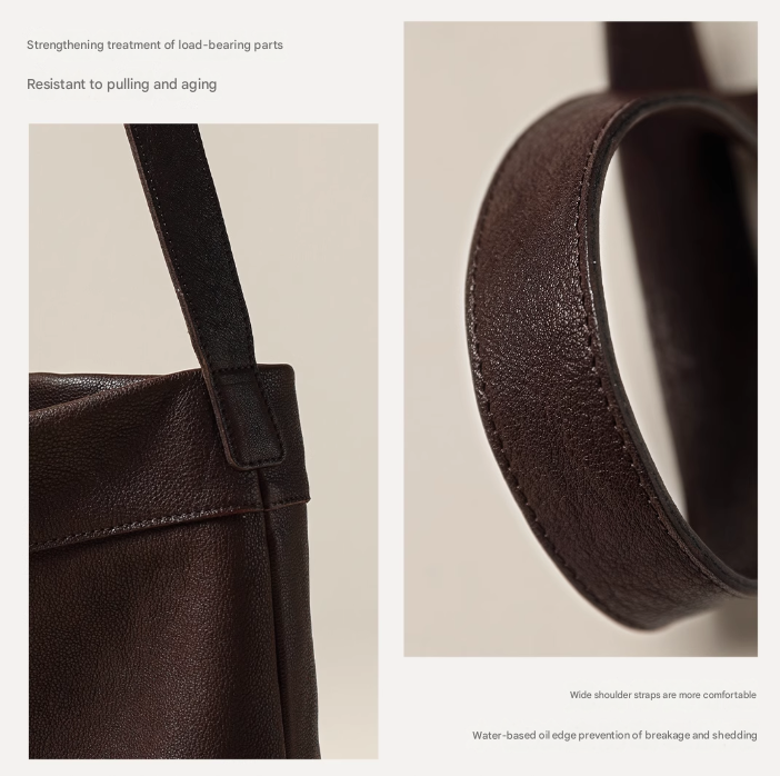 Coffee Minimalist Vintage-Style PU Leather Shoulder Bag Casual Commuter Tote - Image 3