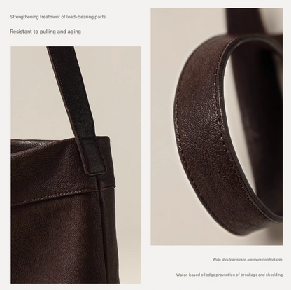 Black Minimalist Vintage-Style PU Leather Shoulder Bag Casual Commuter Tote - Image 3