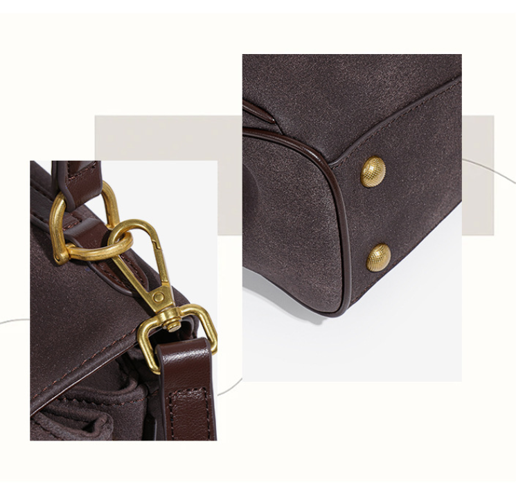 Grey Women's Vintage Suede Satchel Bag - Elegant Top Handle Purse with Gold Lock - Image 3