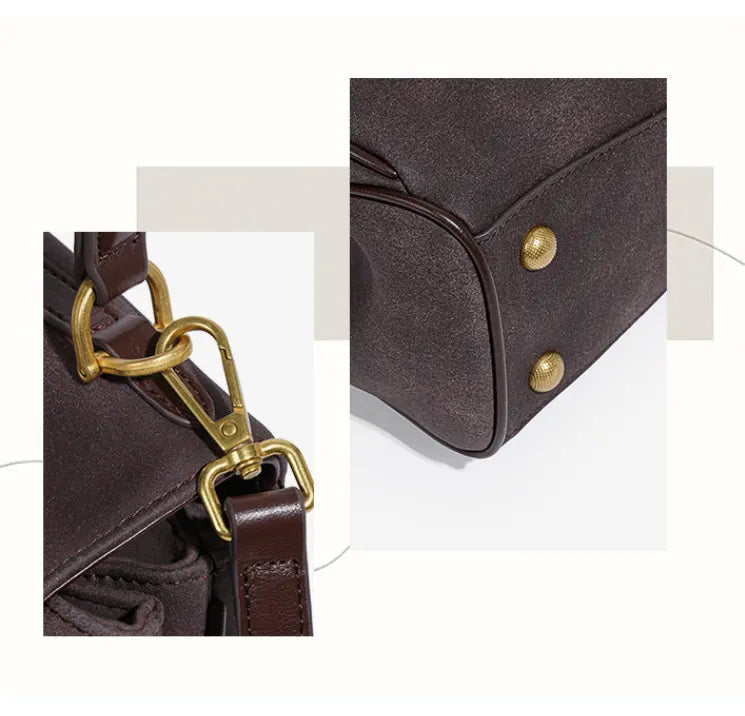 Beige Women's Vintage Suede Satchel Bag - Elegant Top Handle Purse with Gold Lock - Image 3