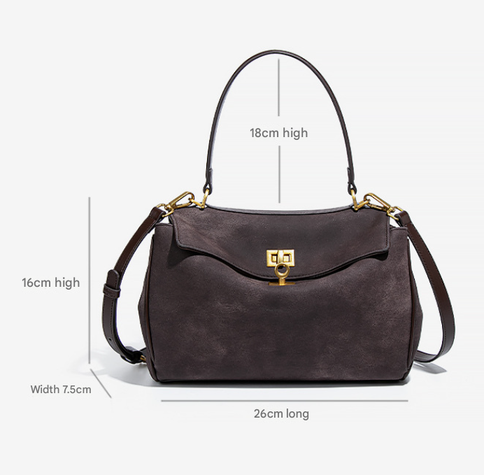 Wine Red Women's Vintage Suede Satchel Bag - Elegant Top Handle Purse with Gold Lock - Image 4
