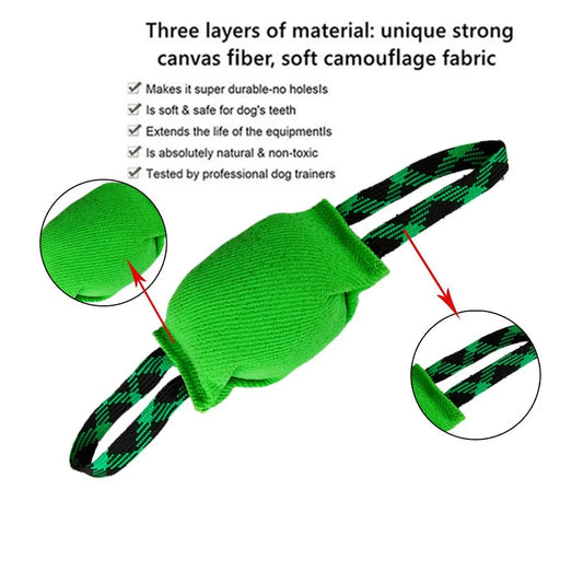 Green Durable Dog Tug Toy with 2 Handles - Interactive Bite Pillow for Training & Tug of War - Image 3