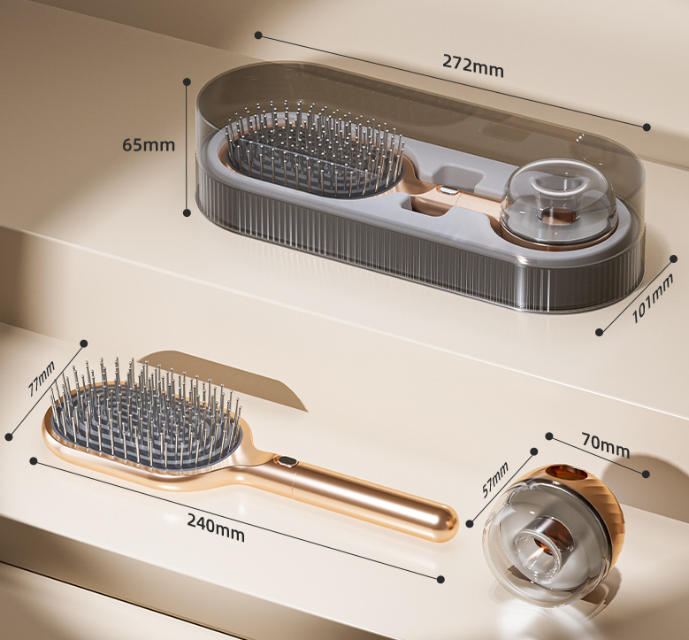 Rose Red Premium Self-Cleaning Hair Brush Set with Stand - Anti-Static Detangling & Scalp Massage Paddle Brush - Image 2