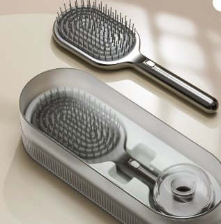 Black Premium Self-Cleaning Hair Brush Set with Stand - Anti-Static Detangling & Scalp Massage Paddle Brush - Image 3