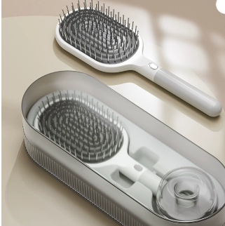 White Premium Self-Cleaning Hair Brush Set with Stand - Anti-Static Detangling & Scalp Massage Paddle Brush - Image 3