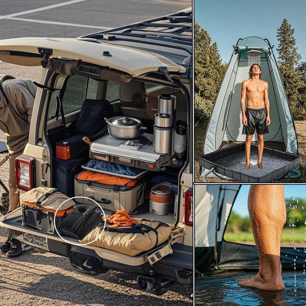 Portable Camping Shower Base - Collapsible Water Containment Tray with Drain for Outdoor Tents - Image 2