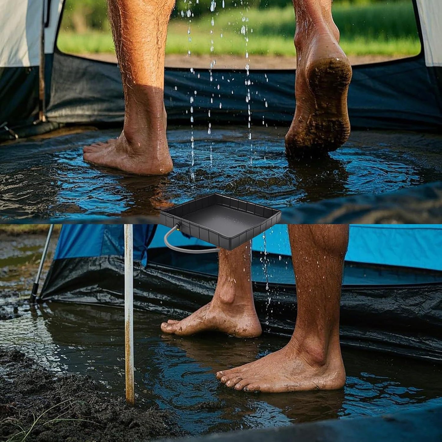 Portable Camping Shower Base - Collapsible Water Containment Tray with Drain for Outdoor Tents - Image 4