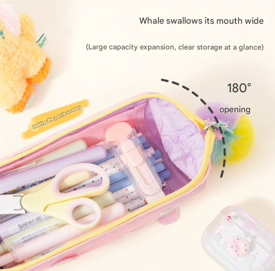 Pink Cute Cat Pencil Case for Girls - Large Capacity Sparkly Stationery Pouch with Fluffy Pom Pom - Image 2