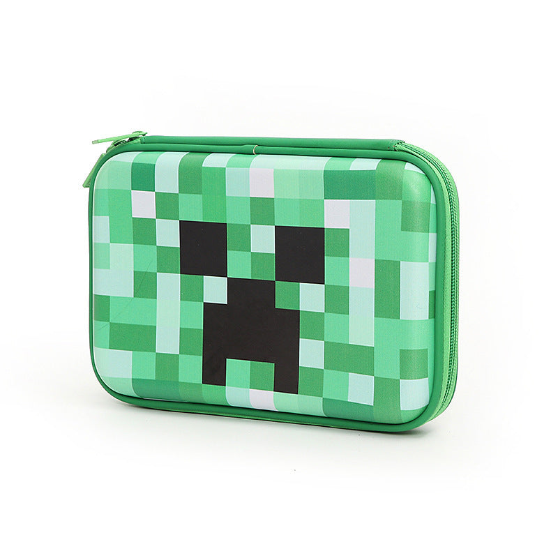 Green 3D Mosaic EVA Hard Shell Pencil Case - Large Capacity Cartoon Stationery Box for Kids