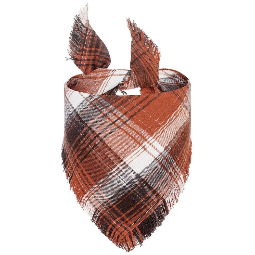 Red, Black and White Tartan S 55x38x38cm Thanksgiving Plaid Dog Bandana 2-Pack - Festive Tassel Triangle Scarf for Pets