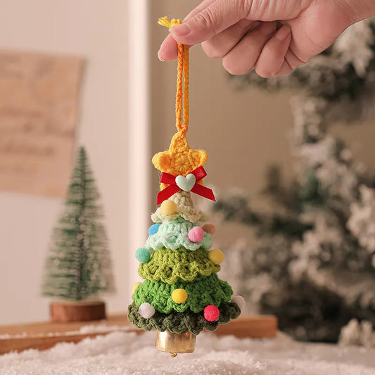 2PCS Green Handmade-Style Crochet Christmas Tree Ornament - Festive Plush Hanging Decor for Home & Car